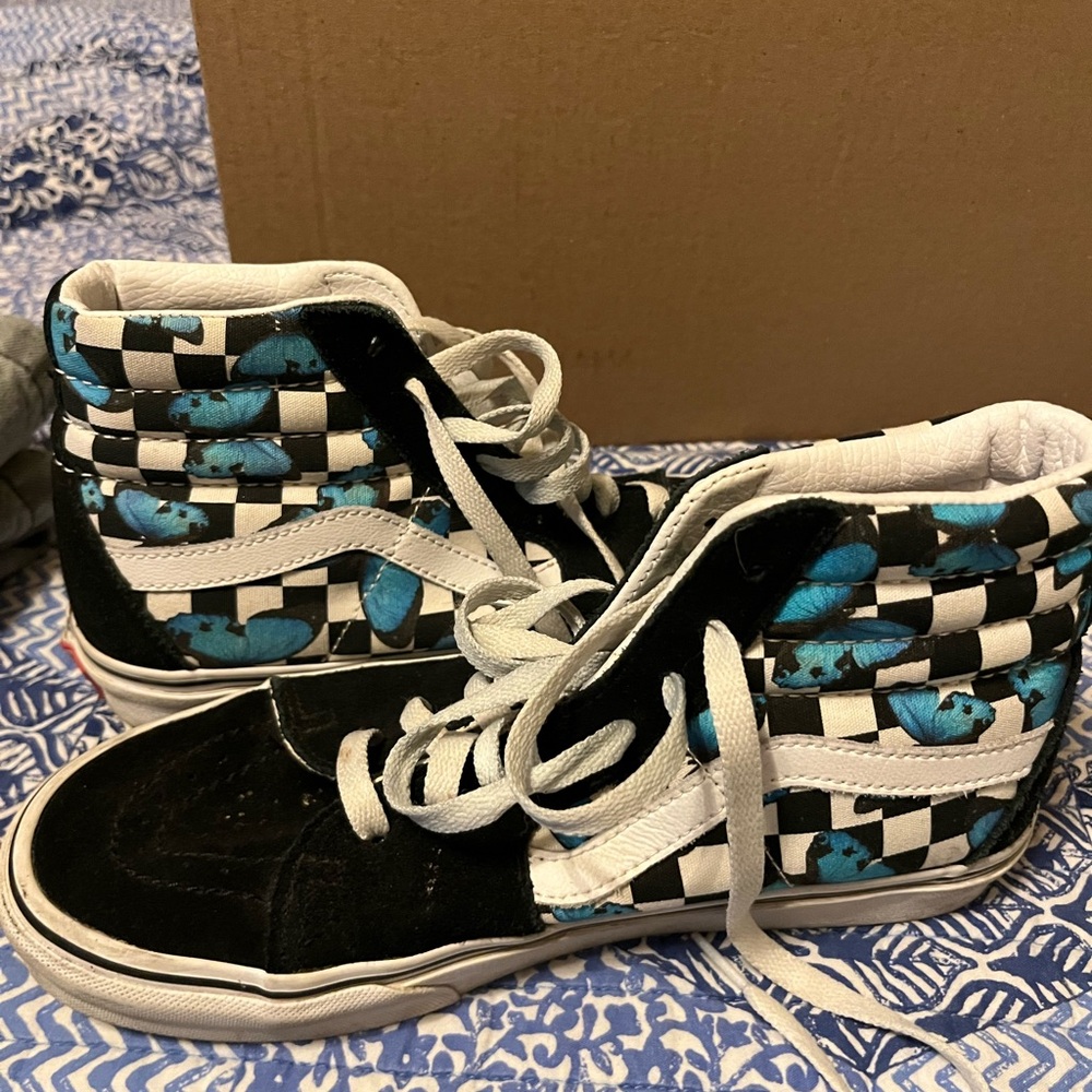 Vans Black and Blue Checkered High-Top Sneakers